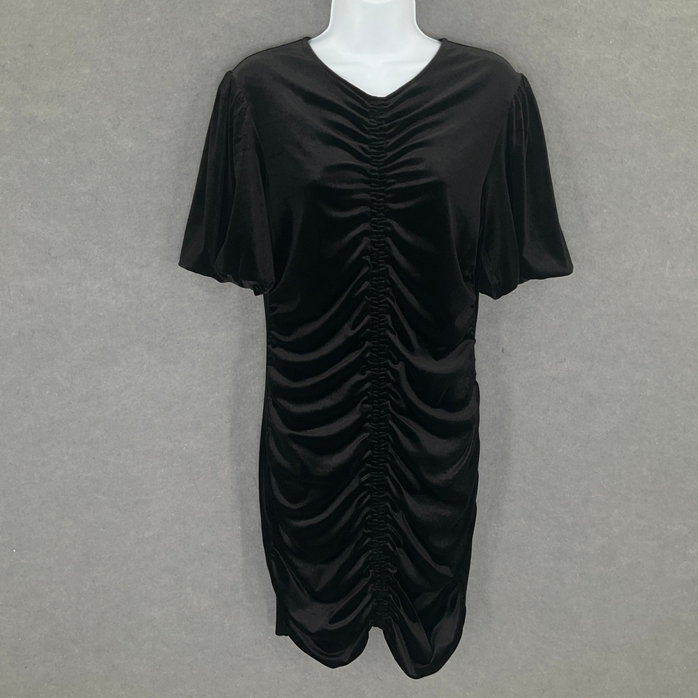 DIVIDED H&M Dress Womens Sz L Black Velvet Ruched Bodycon Whimsigoth Witchy